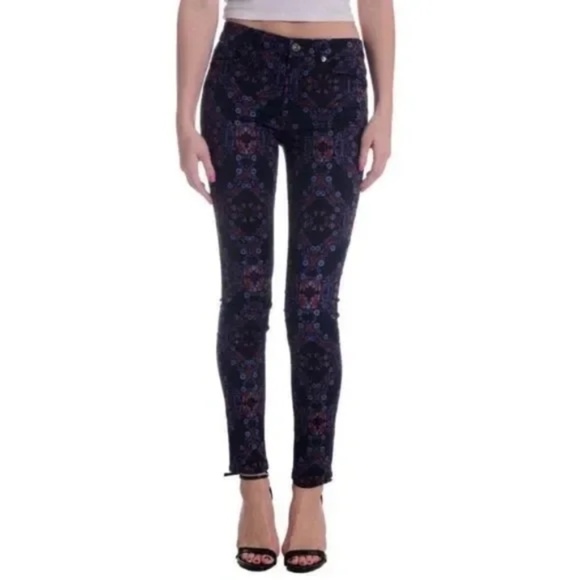 7 for all mankind floral Print Mid-Rise Tribal-Print Skinny Jeans 27 - Picture 16 of 17